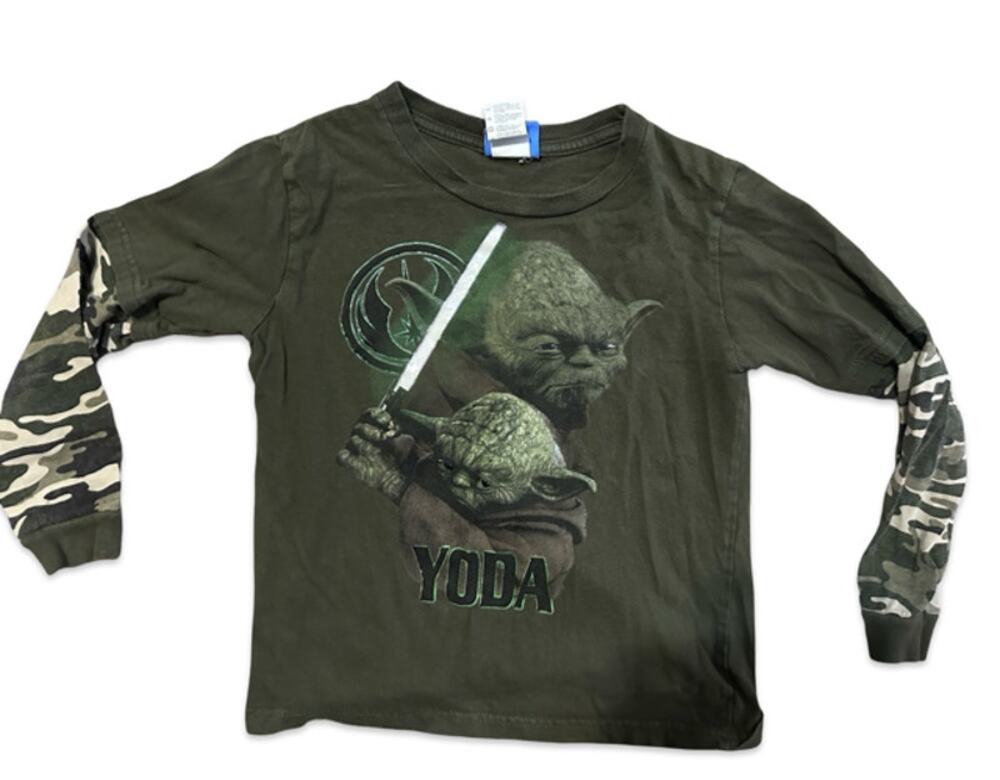 Star Wars Yoda Boys Shirt Size 7 Green Camo Long Sleeve Graphic Tee